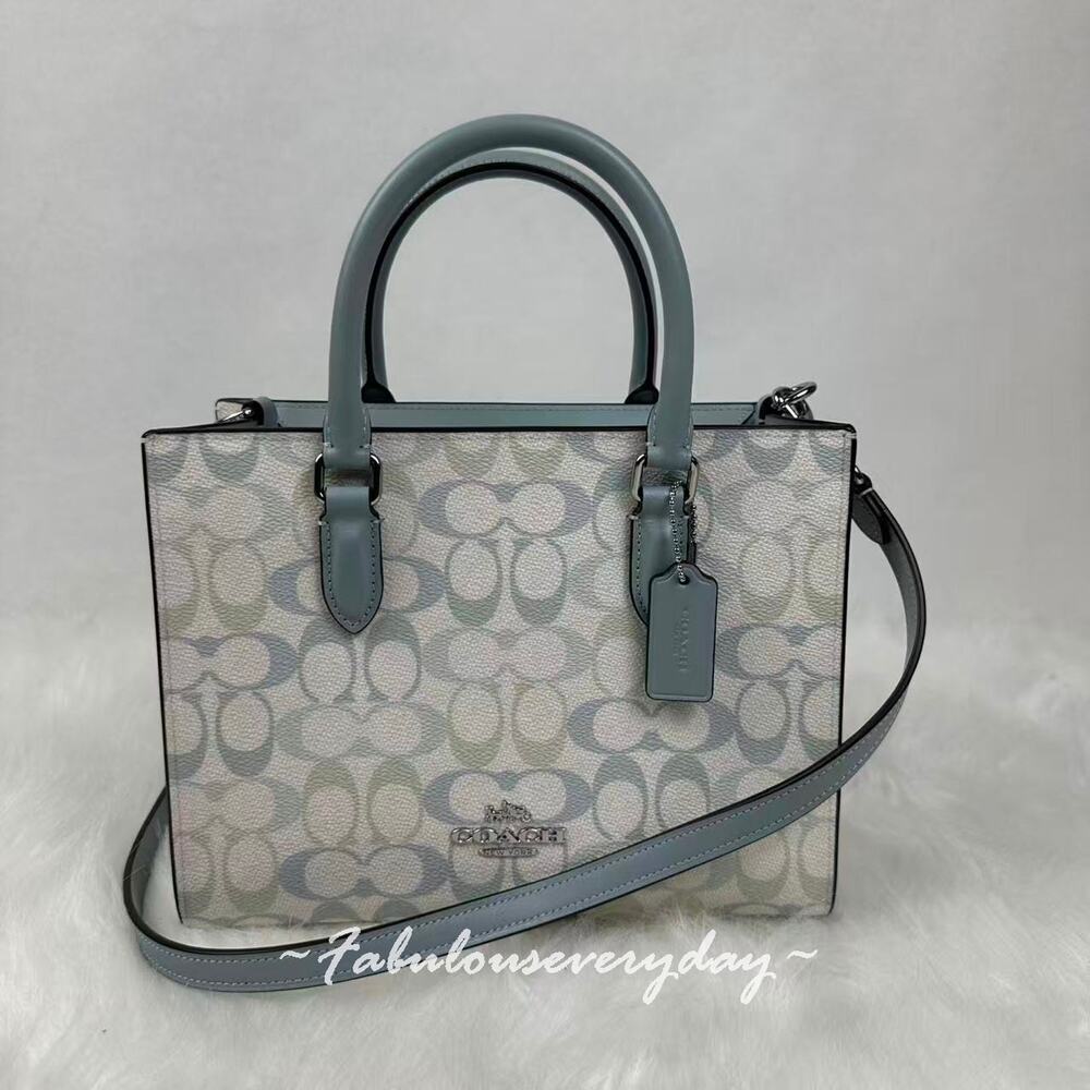 Coach Maggie Small Tote Bag In Signature Canvas Silver/Chalk/Blue CDZ08 NWT